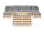 10-piece garden furniture set with cushions, solid pine wood, 22