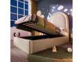 90x200 cm storage bed with round headboard - PU leather - Cosmic pattern - Beige (mattress not included)