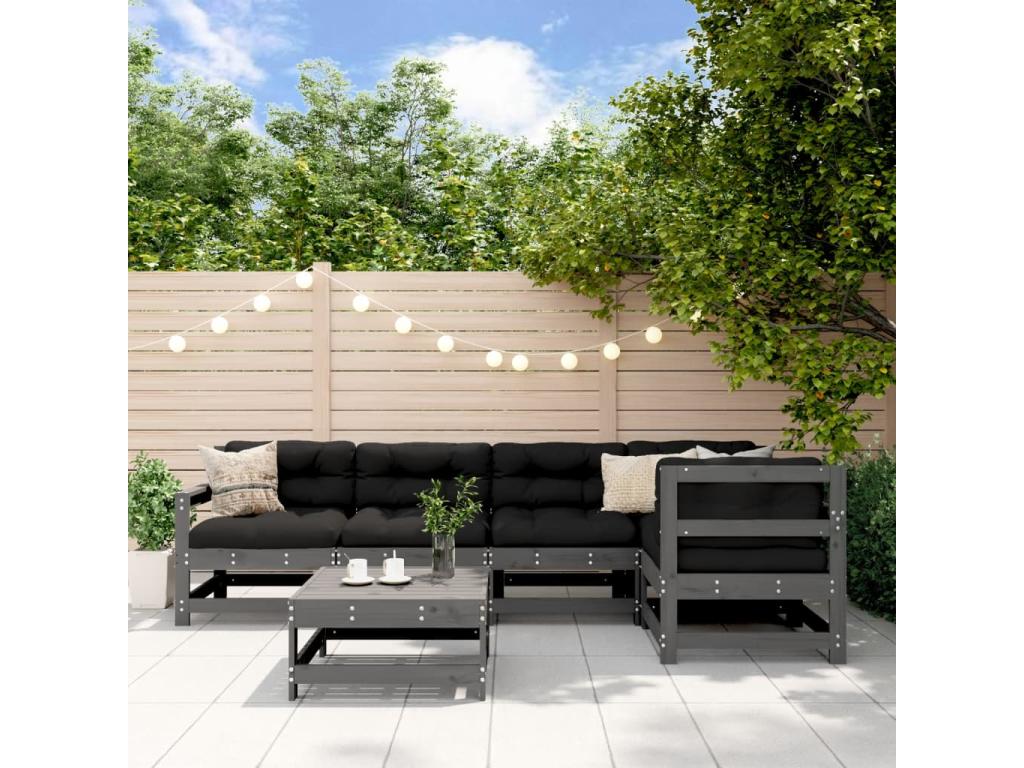 6-piece garden furniture set, grey, solid pine wood