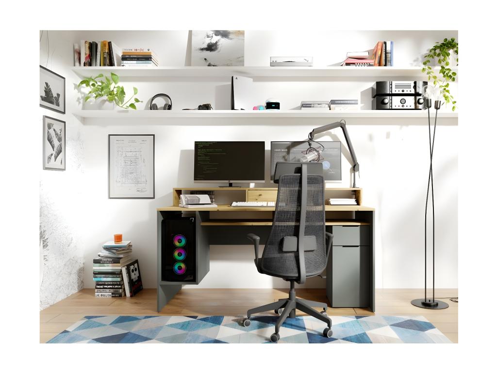 160cm Meubiana collection computer desk in oak and grey with storage