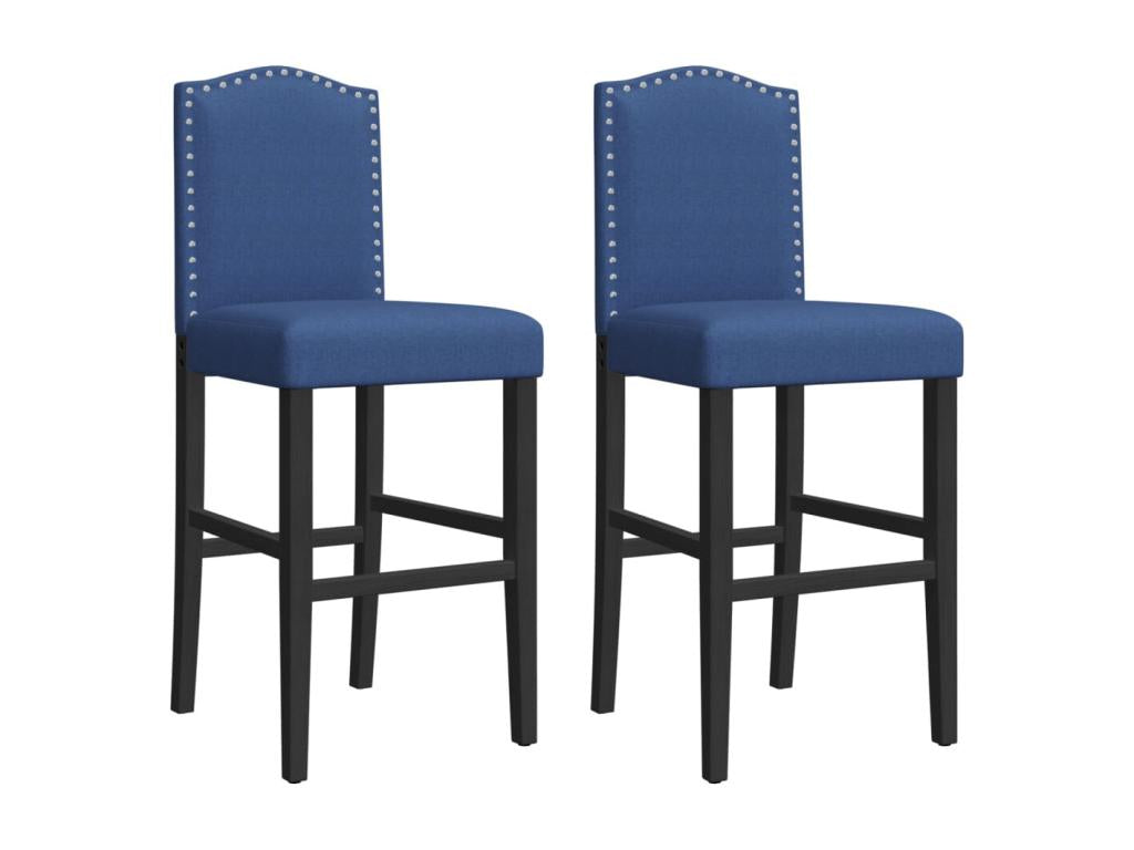 Set of 2 bar stools in solid rubberwood and fabric