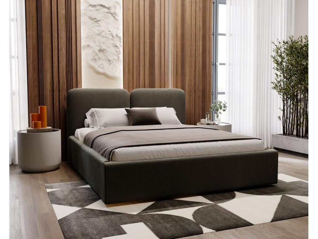 Upholstered bed with storage - 140x200 - double bed - velvet - dark grey - Meubiana