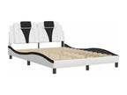Bed frame with LED lights, white and black, 140x190 cm, faux leather