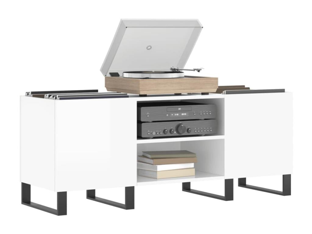 High-gloss white record cabinet, 121x38x48 cm, engineered wood