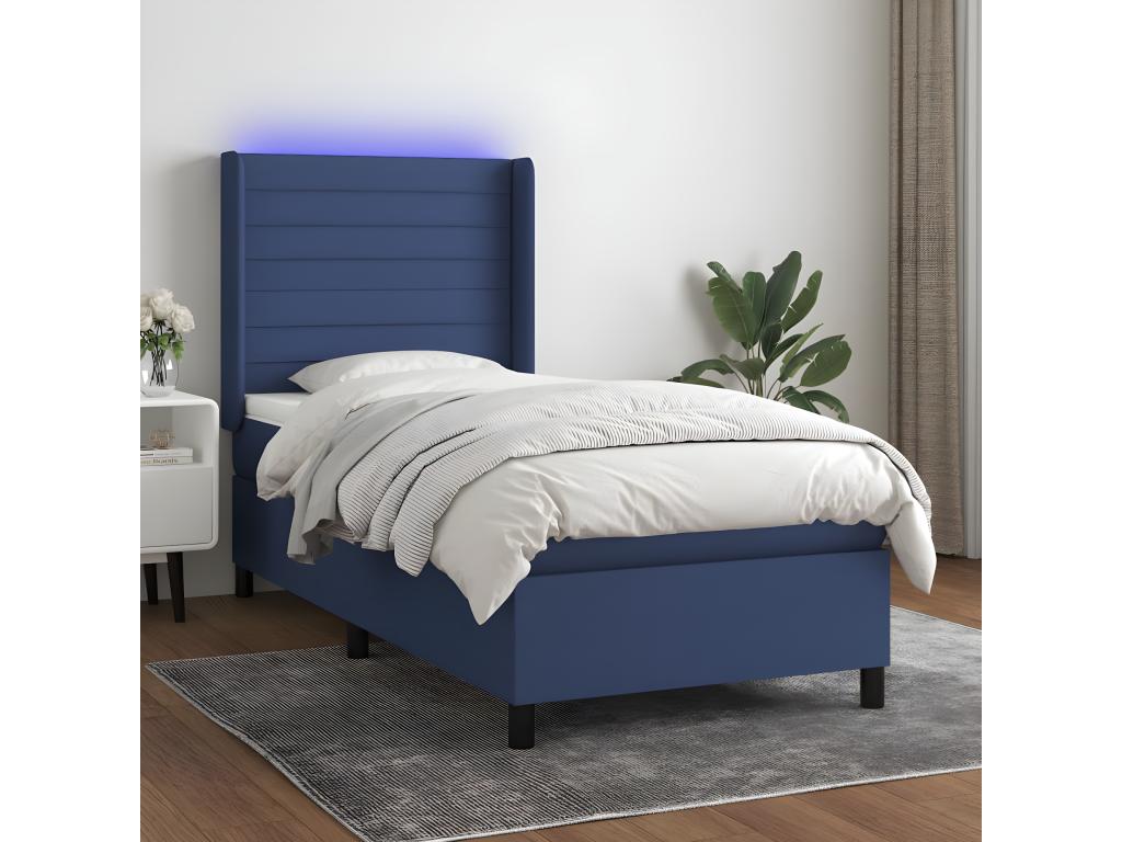 Meubiana bed base with mattress and LED light, blue, 80x200cm, fabric