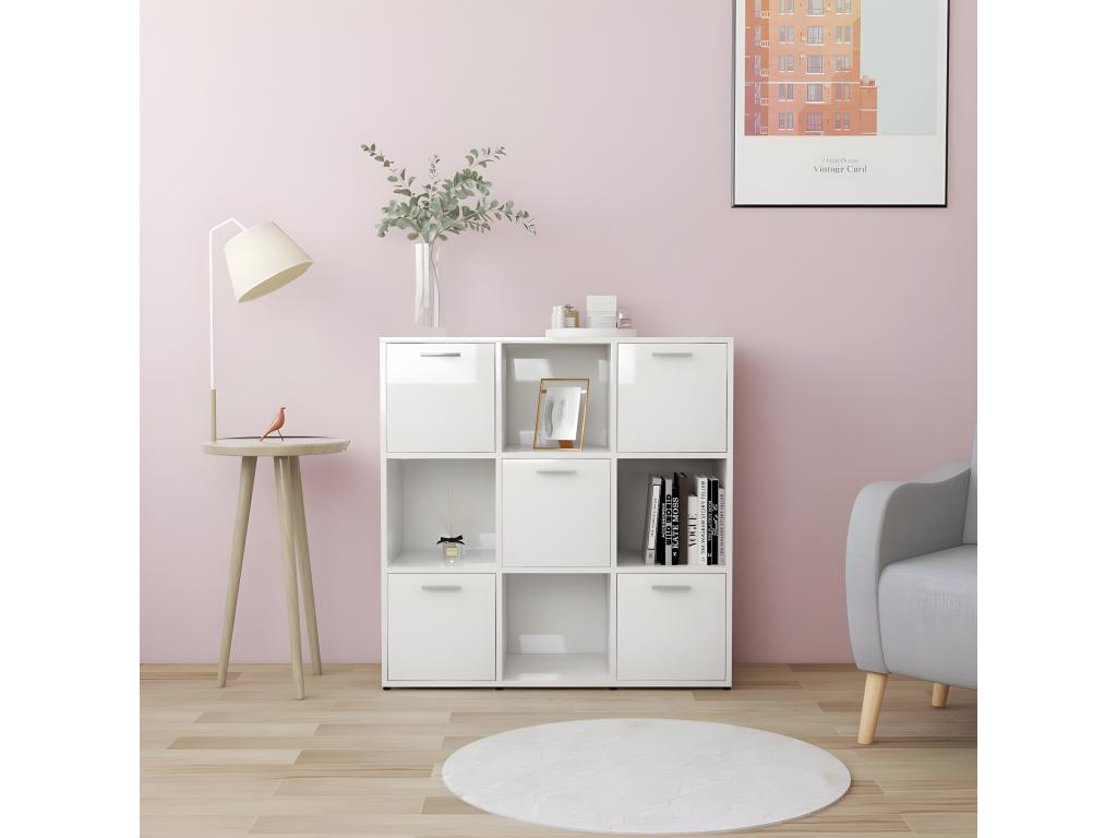 Glossy white bookcase, 90x30x90 cm, chipboard