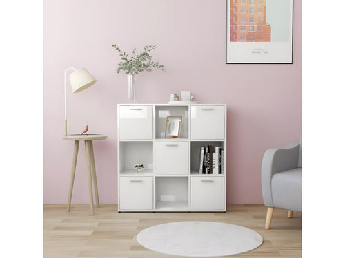 Glossy white bookcase, 90x30x90 cm, chipboard