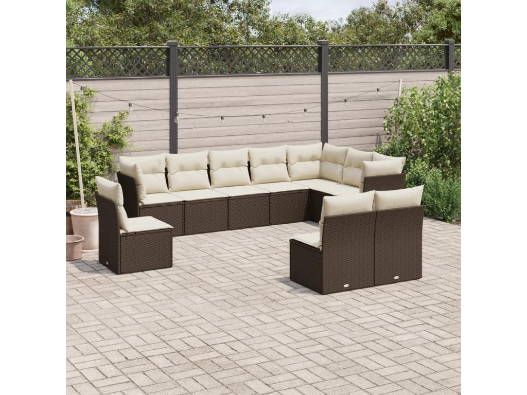 10-piece garden furniture set with brown resin wicker cushions