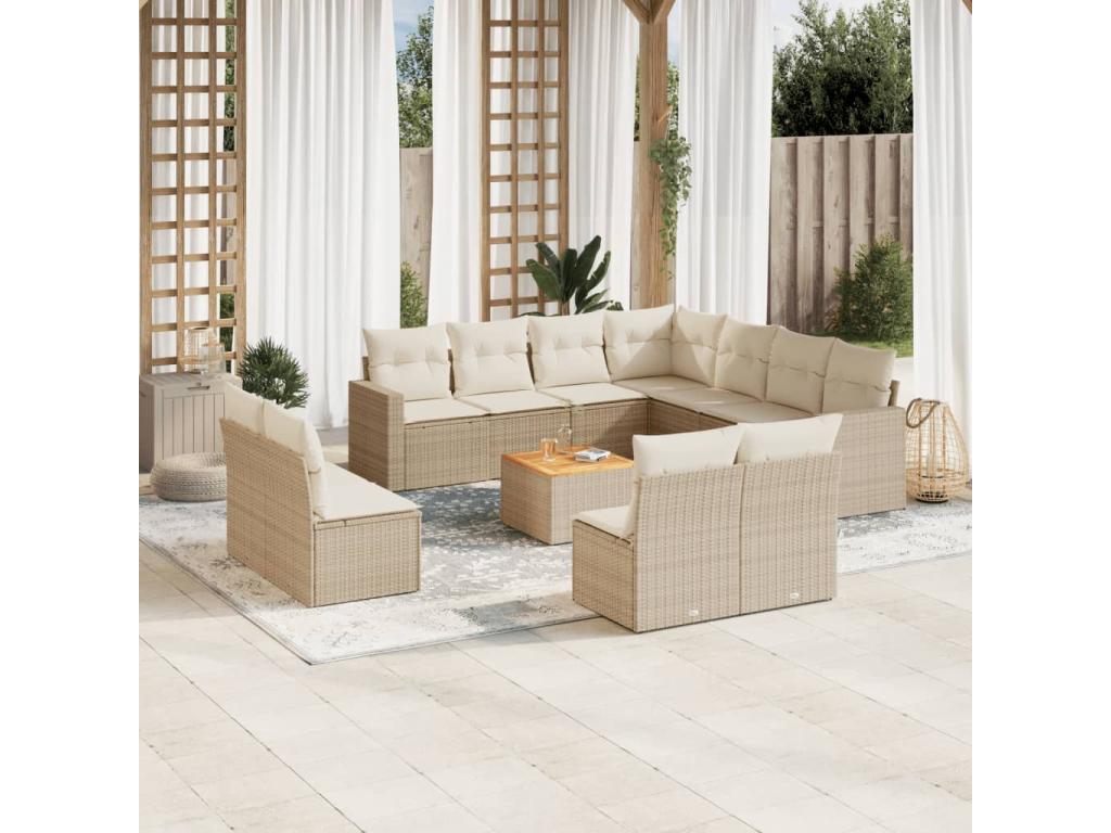Garden furniture set with cushions, 12 pieces, beige woven resin