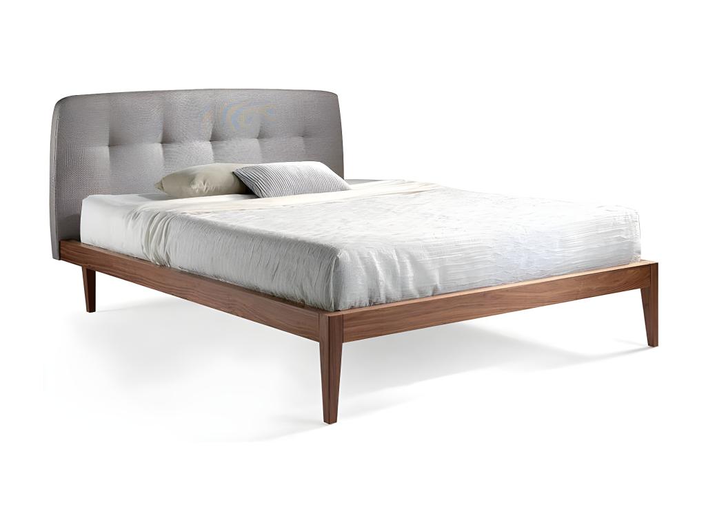 Noviza double bed 150x200 in walnut wood with faux leather headboard - Meubiana 42 Aqua Green