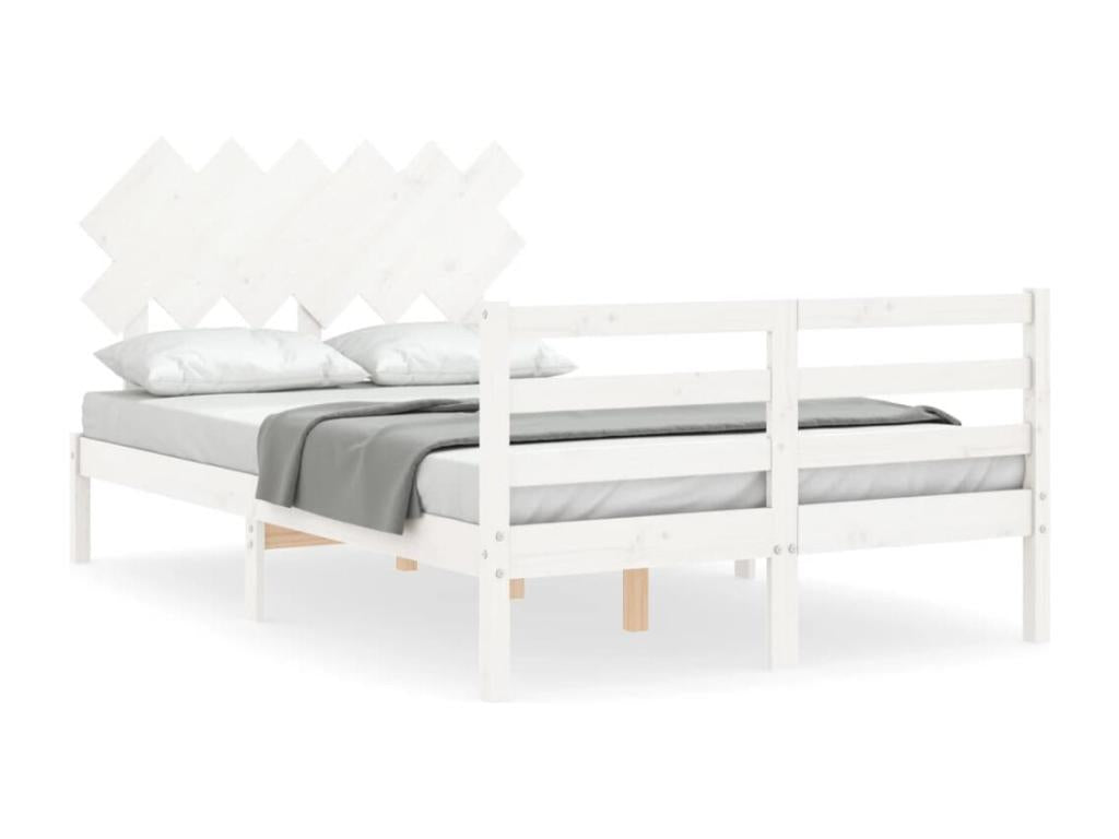Bed frame with white double headboard, solid wood