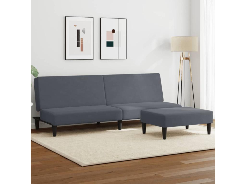2-seater sofa bed with footrest, dark grey velvet