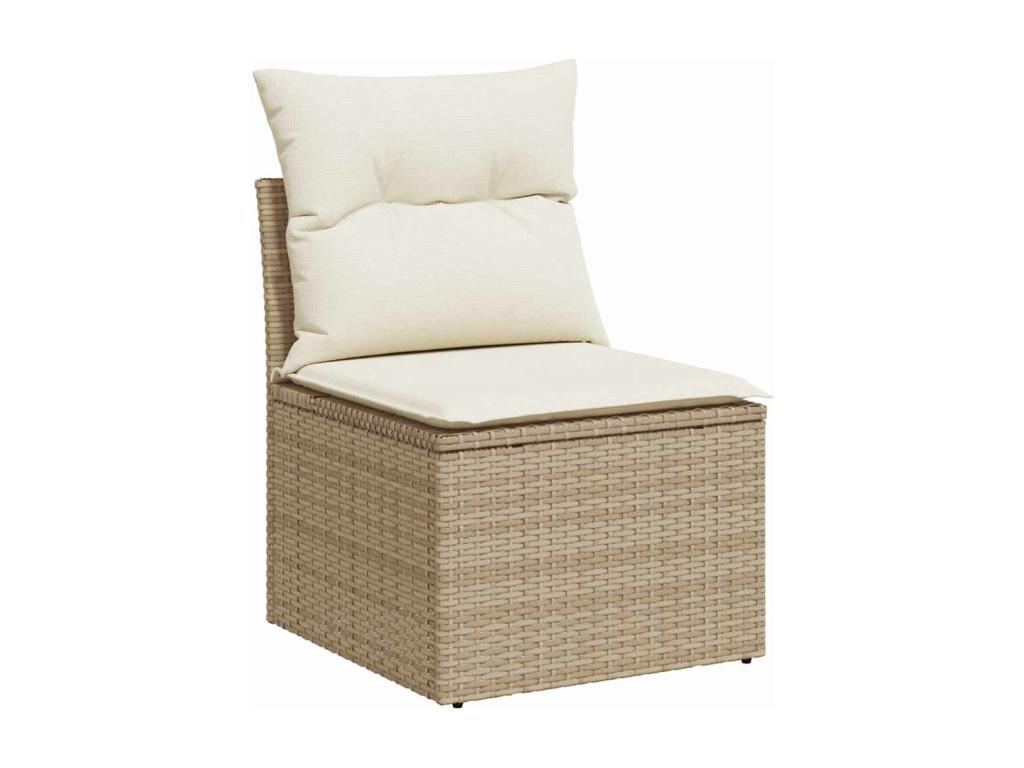 7-piece garden furniture set with cushions, beige woven resin