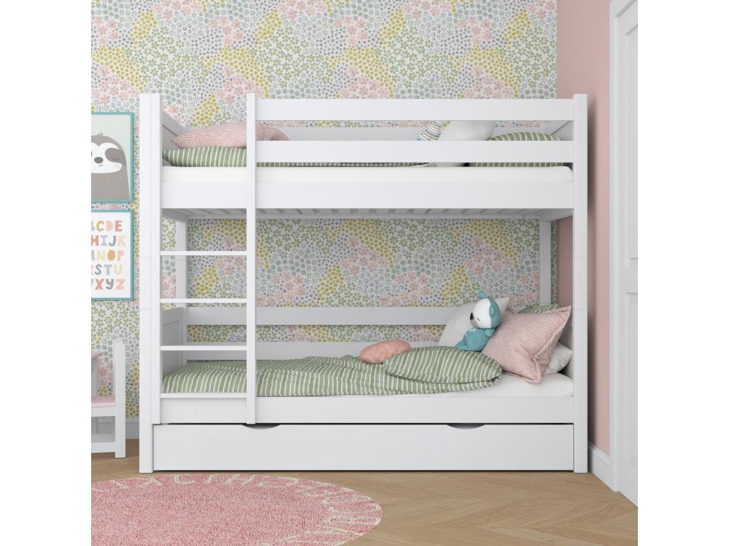 Wooden bunk bed - with drawer N02 White 120x180