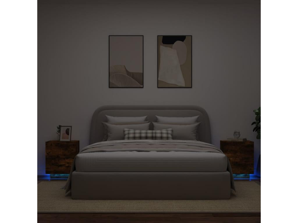 Bedside cabinets and LED furniture, 2 pieces, smoked oak