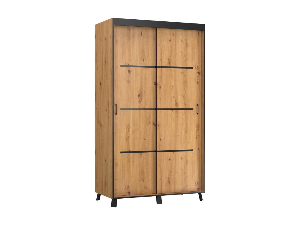 Meubiana light wood and black sliding door bedroom wardrobe - Width 120 cm