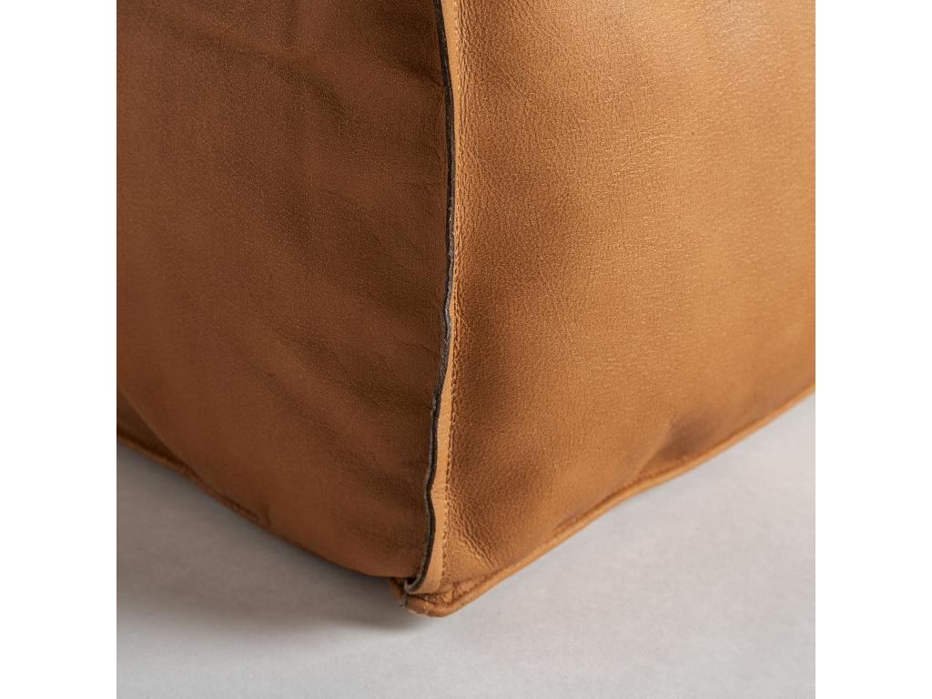 Brown leather puffer, 62x62x30 cm