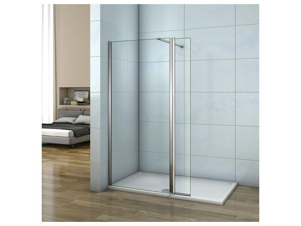 Walk-in shower enclosure 80 x 40 x 200 cm with pivoting return panel - 8 mm tempered glass - With 90 cm cuttable support bar