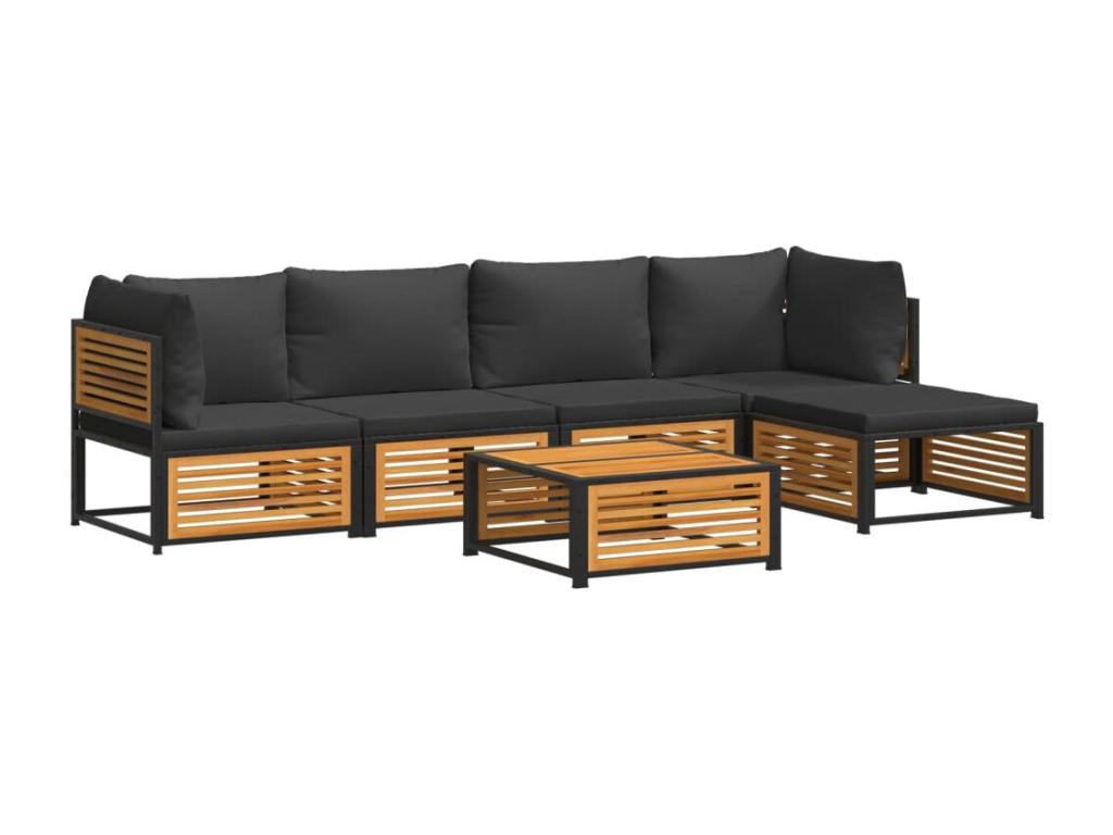 6-piece garden furniture set with cushions, solid wood by Meubiana