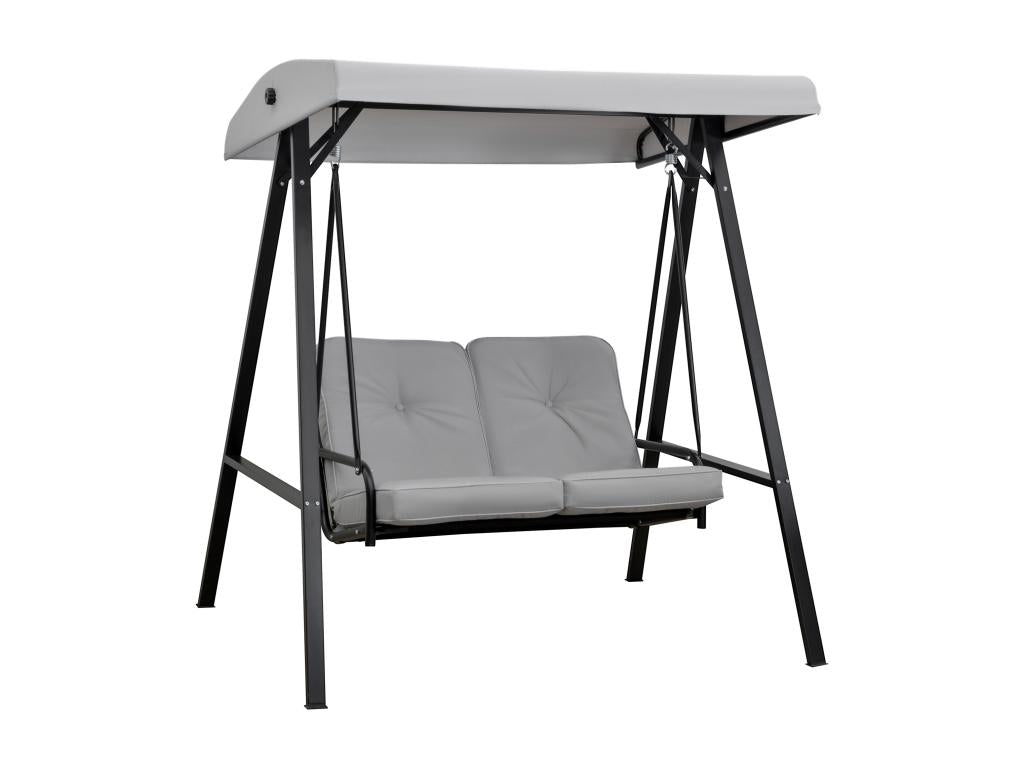 Two-seater garden swing, extra comfortable, seat and back cushions included, armrests, sunshade, grey