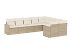 9-piece garden furniture set with cushions, beige woven resin