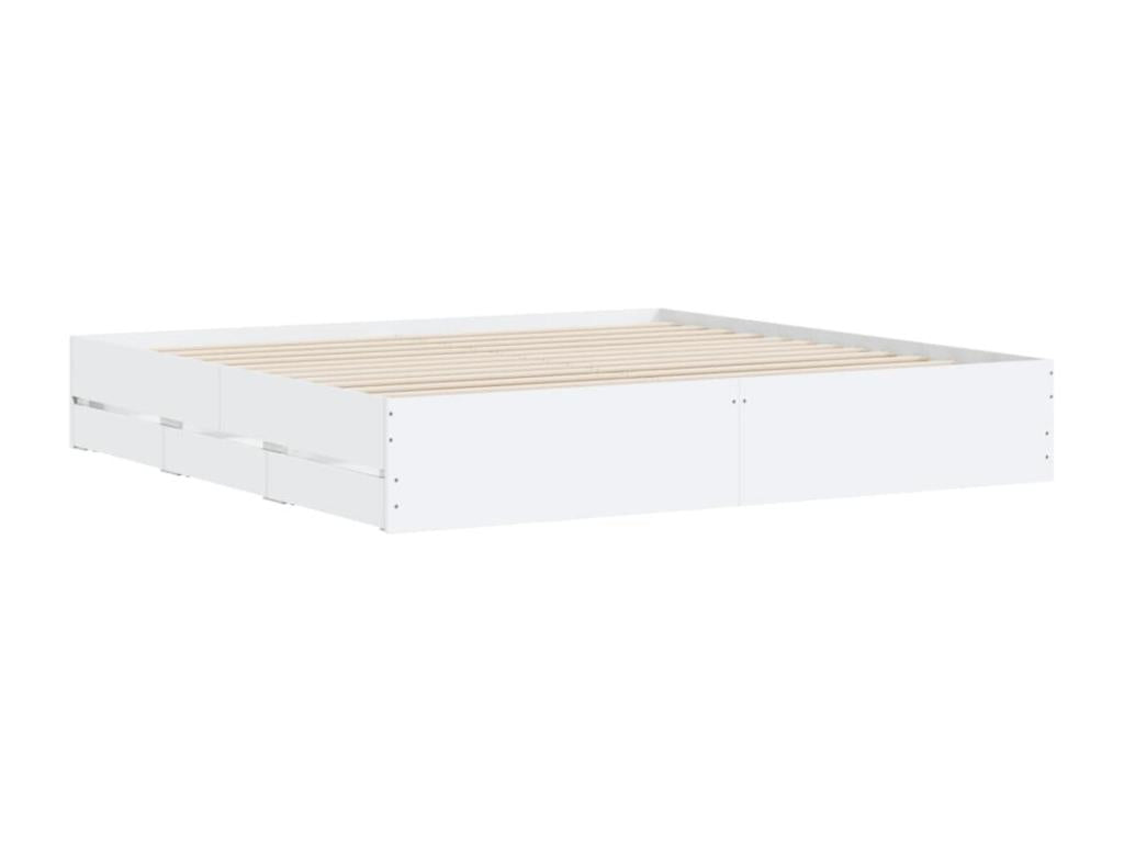 White engineered wood bed frame with drawers, 160x200 cm
