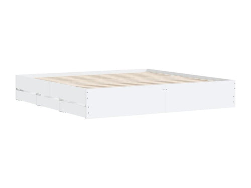 White engineered wood bed frame with drawers, 160x200 cm