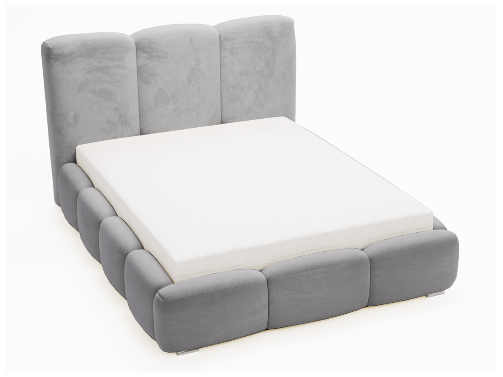 Upholstered bed with storage - 140x200 - double bed - velvet - grey - Bubble