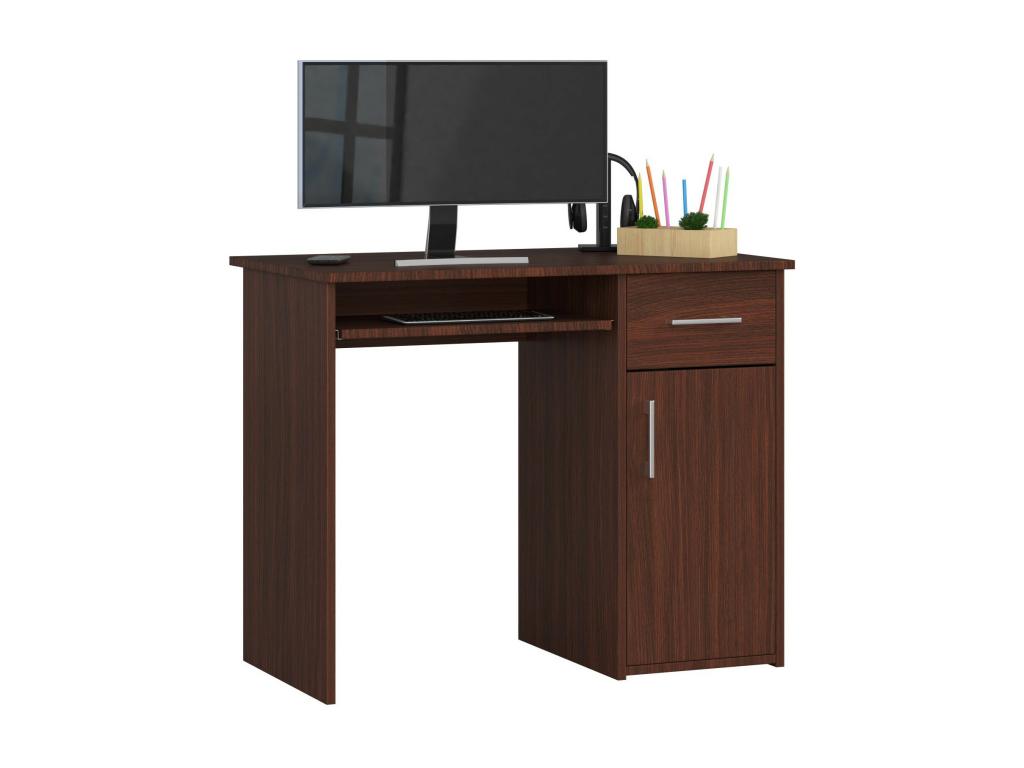 Meubiana PIN Wenge Computer Desk 90 cm, 1 Door, 1 Drawer, Wenge Front, 3 Shelves, 90x50x74 cm
