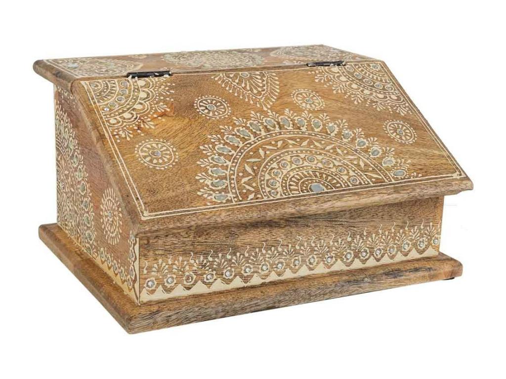 Handcrafted brown painted wooden jewelry box, 24x20x12.5cm