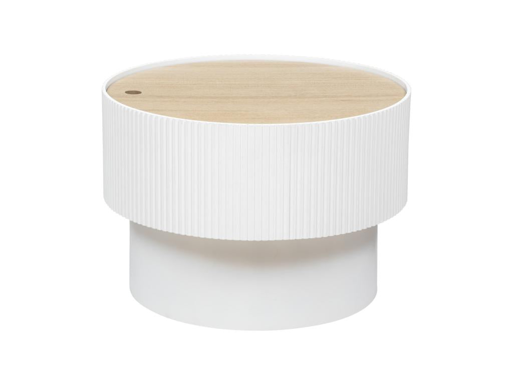 Coffee table with storage compartment in white painted wood, D 55 x H 38 cm