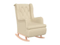 Armchair and rocking legs in solid cream-colored rubberwood fabric