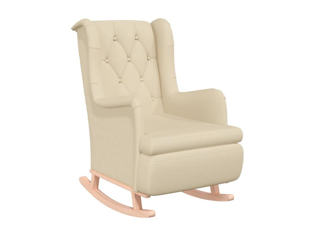 Armchair and rocking legs in solid cream-colored rubberwood fabric