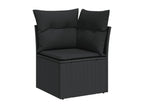 8-piece garden furniture set with cushions, black woven resin