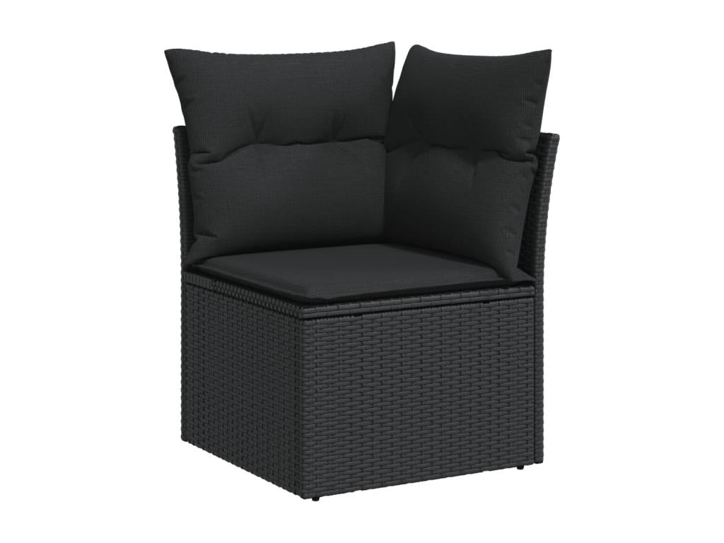 8-piece garden furniture set with cushions, black woven resin