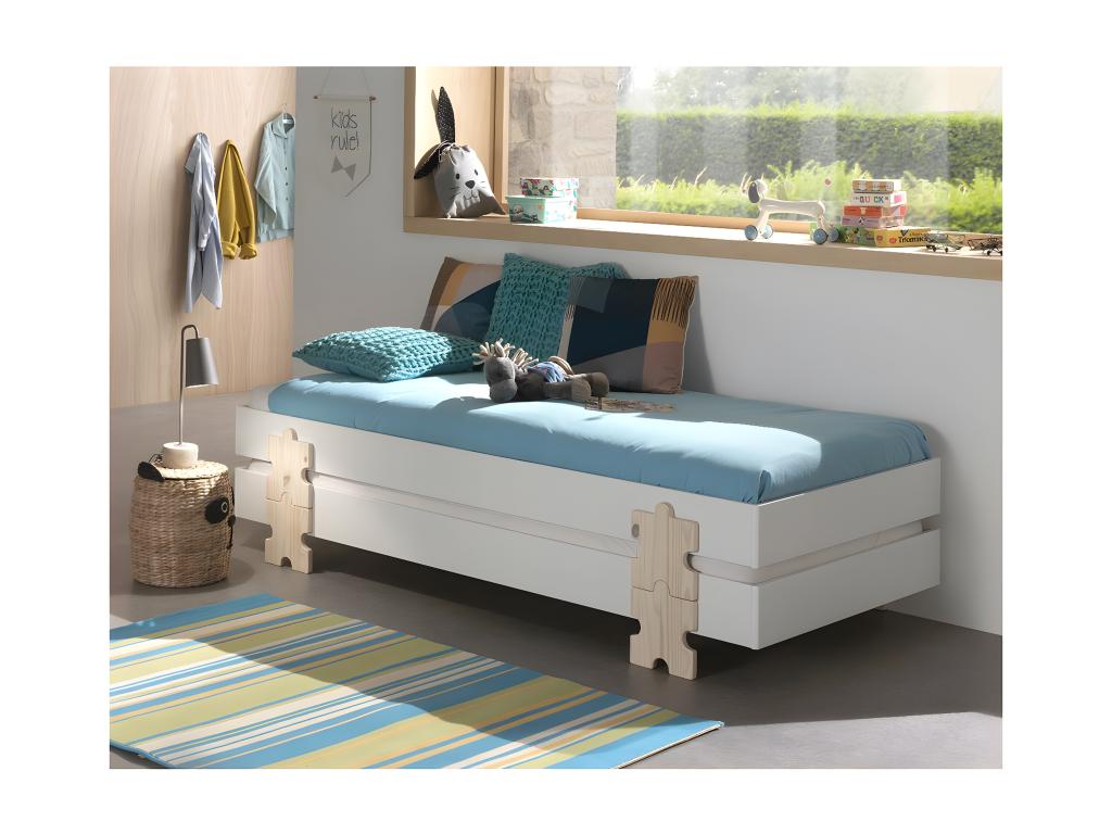 Meubiana - Set of 2 Stackable 90x200cm White Puzzle Beds