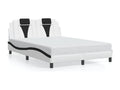 Bed frame with LED lights, white and black, 140x190 cm, faux leather