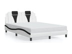 Bed frame with LED lights, white and black, 140x190 cm, faux leather