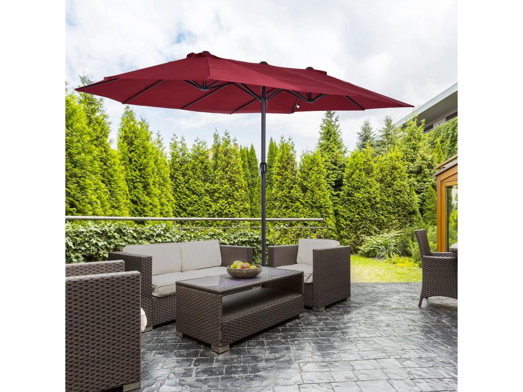 XXL garden parasol, large size 4.6L x 2.7W x 2.4H m, Meubiana steel and high-density polyester, burgundy