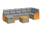 8-piece garden furniture set with cushions, beige woven resin