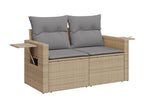 7-piece garden furniture set with cushions, beige woven resin