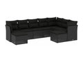 9-piece garden furniture set with cushions, black woven resin