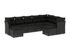 9-piece garden furniture set with cushions, black woven resin