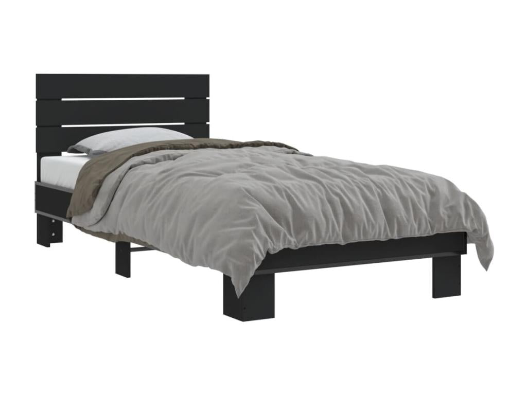 Black bed frame 90x200 cm engineered wood and metal