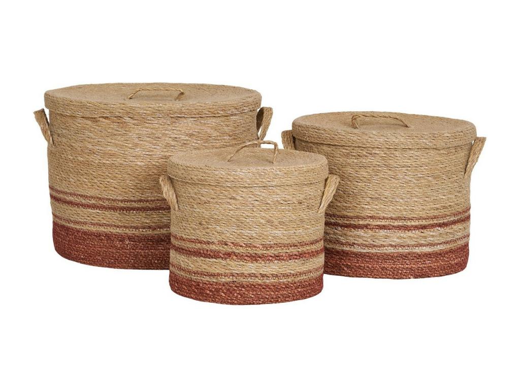Set of 3 Budoni Decorative Storage Baskets, Brown, 38x38x30 cm, Meubiana