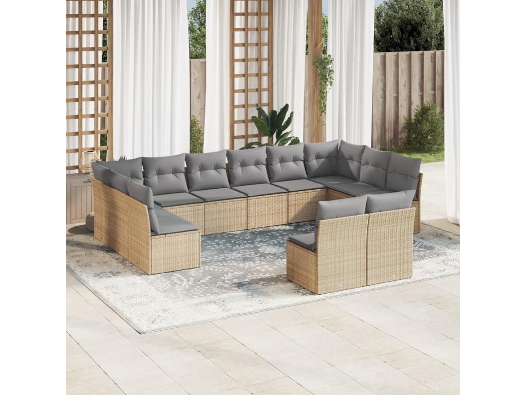 Garden furniture set with cushions, 12 pieces, beige woven resin