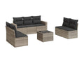 8-piece garden furniture set with light grey cushions, woven resin