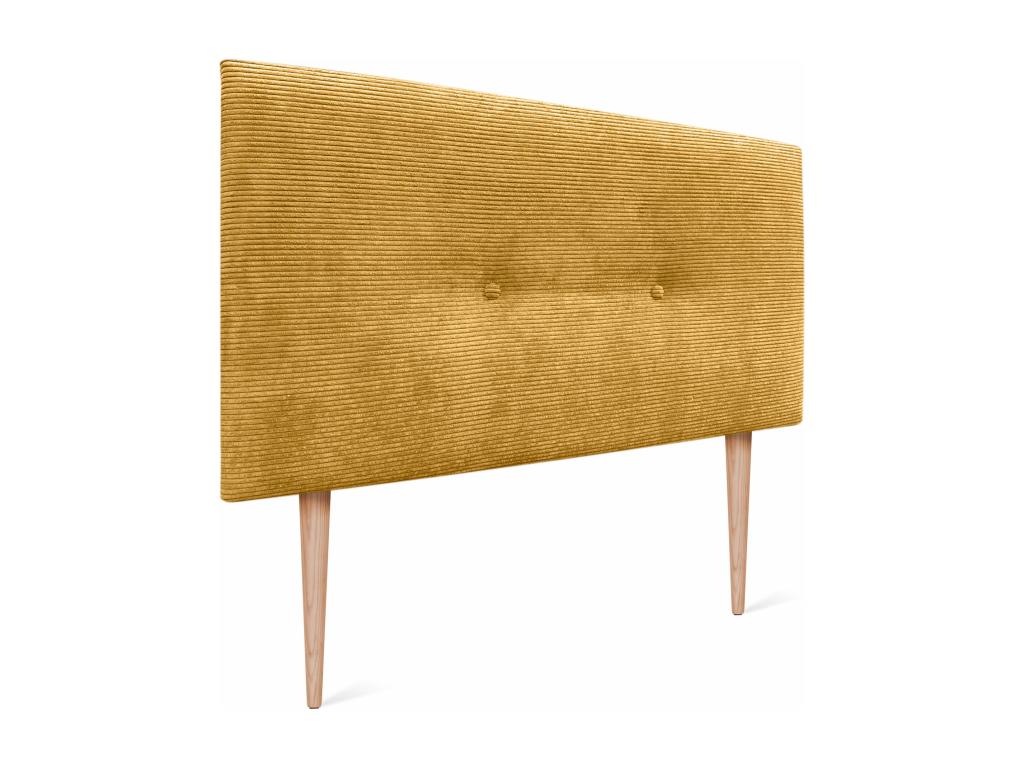 Meubiana Plain Corduroy Headboard with Buttons 150x105 with Bed Legs 150/160 - Mustard