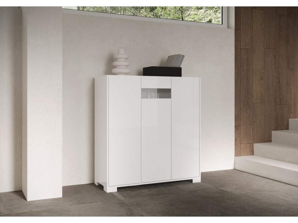 Meubiana high-gloss white 3-door sideboard, 103x35x110 cm