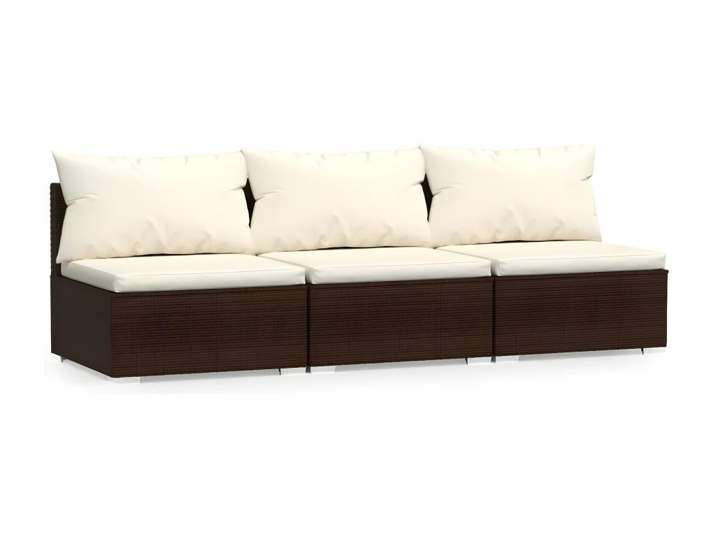 3-seater sofa with cushions, brown, woven resin